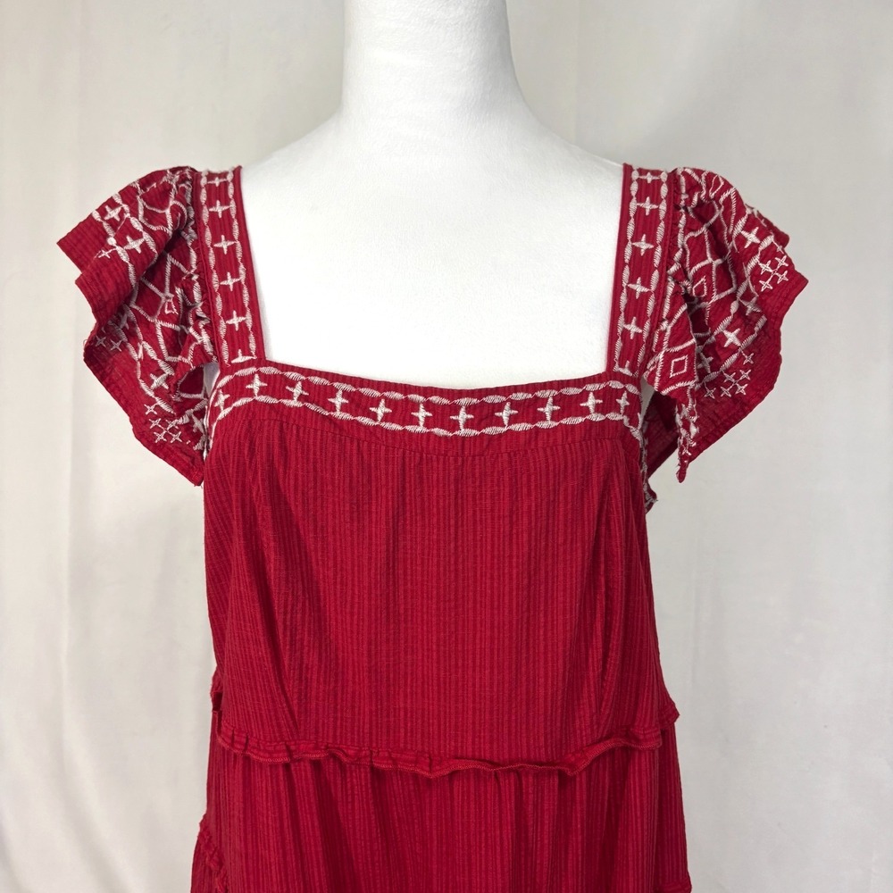 Knox Rose Womens Red Embroidered‎ Tiered Midi Dress Sz M Prairie Boho Cottage - Picture 3 of 10
